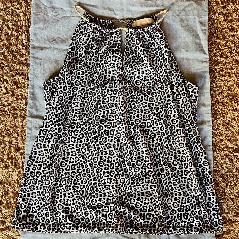 Michael Kors gray and black leopard print tank top womans size large